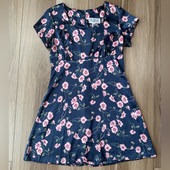 Vintage 1990s Navy & Pink Floral Mini Dress - Picture 2 of 13